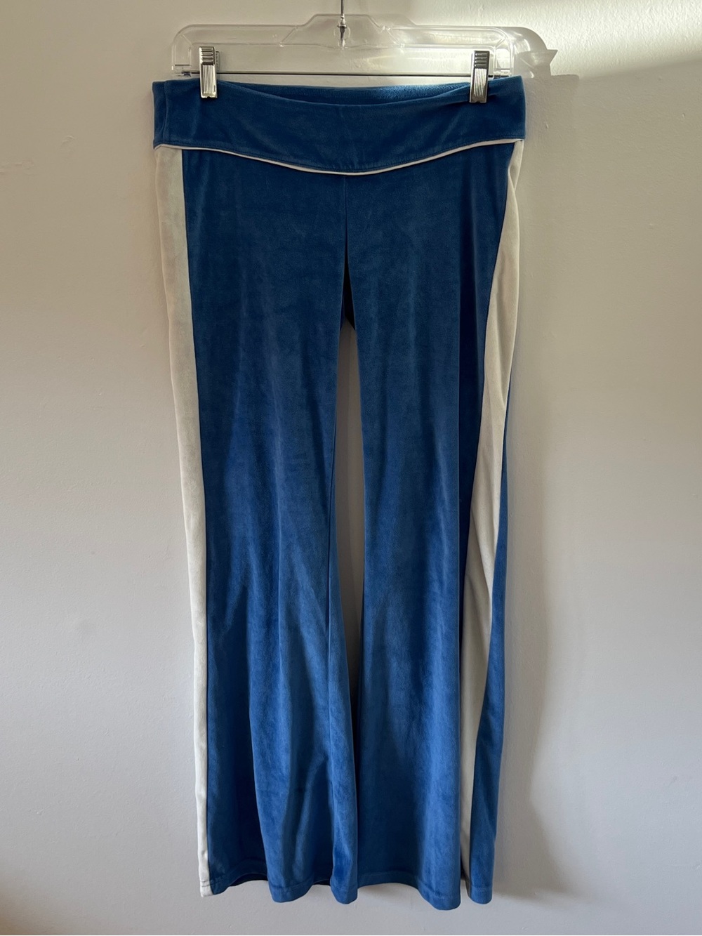 90s Athleisure Blue and White Velour Flared Track Pants